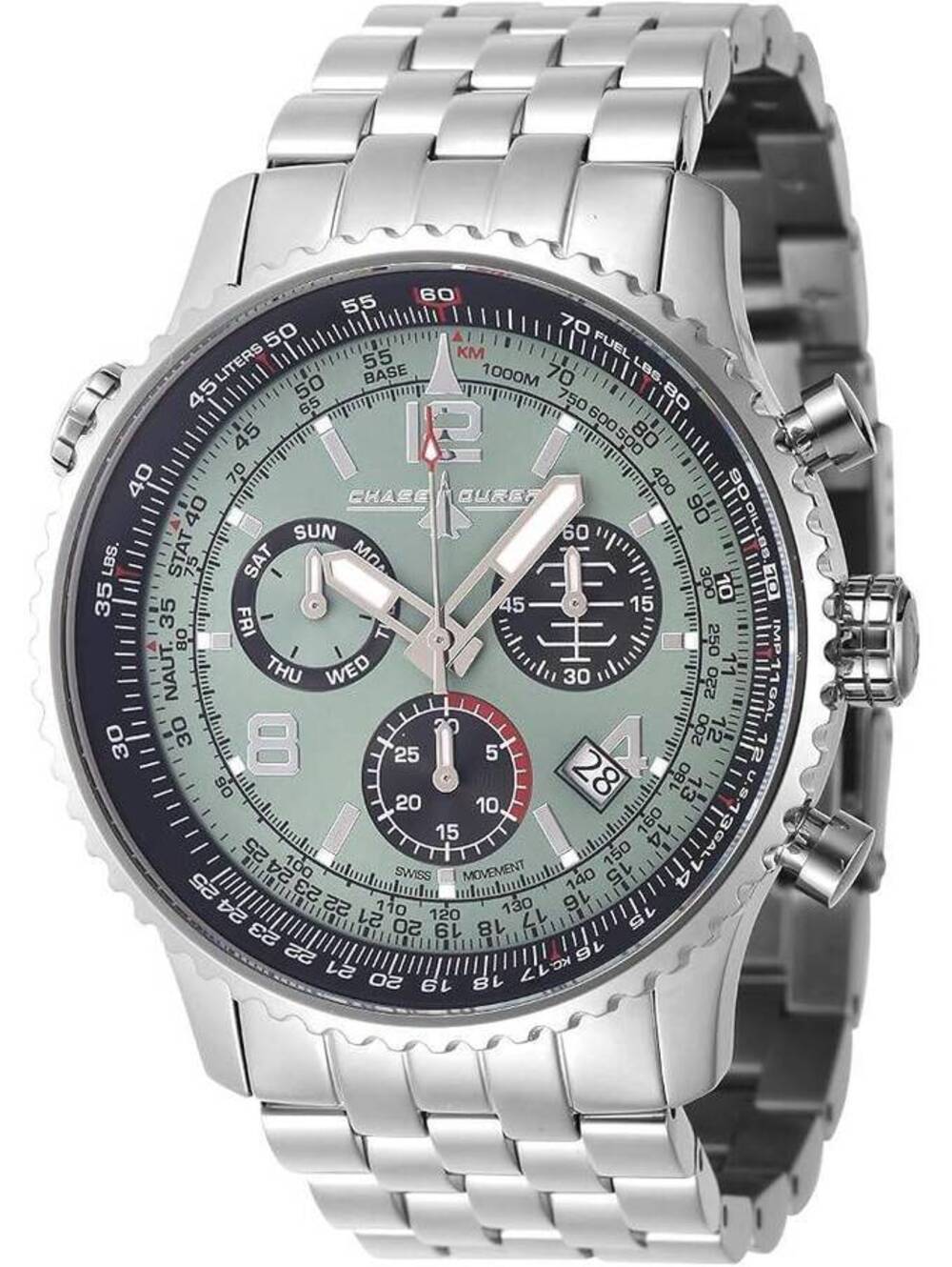 Chase Durer Flight Commander Quartz Stainless Steel Green Dial, 49mm (CDW-0073)